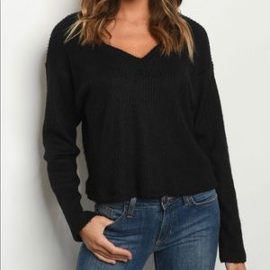 Long Sleeve Drop Shoulder V-neck Knit Sweater S